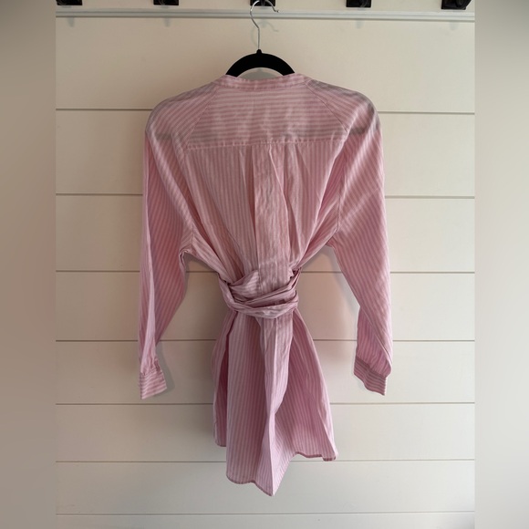 Zara Pink and White Mini Shirt Dress with Belt, Size Medium - Picture 2 of 6